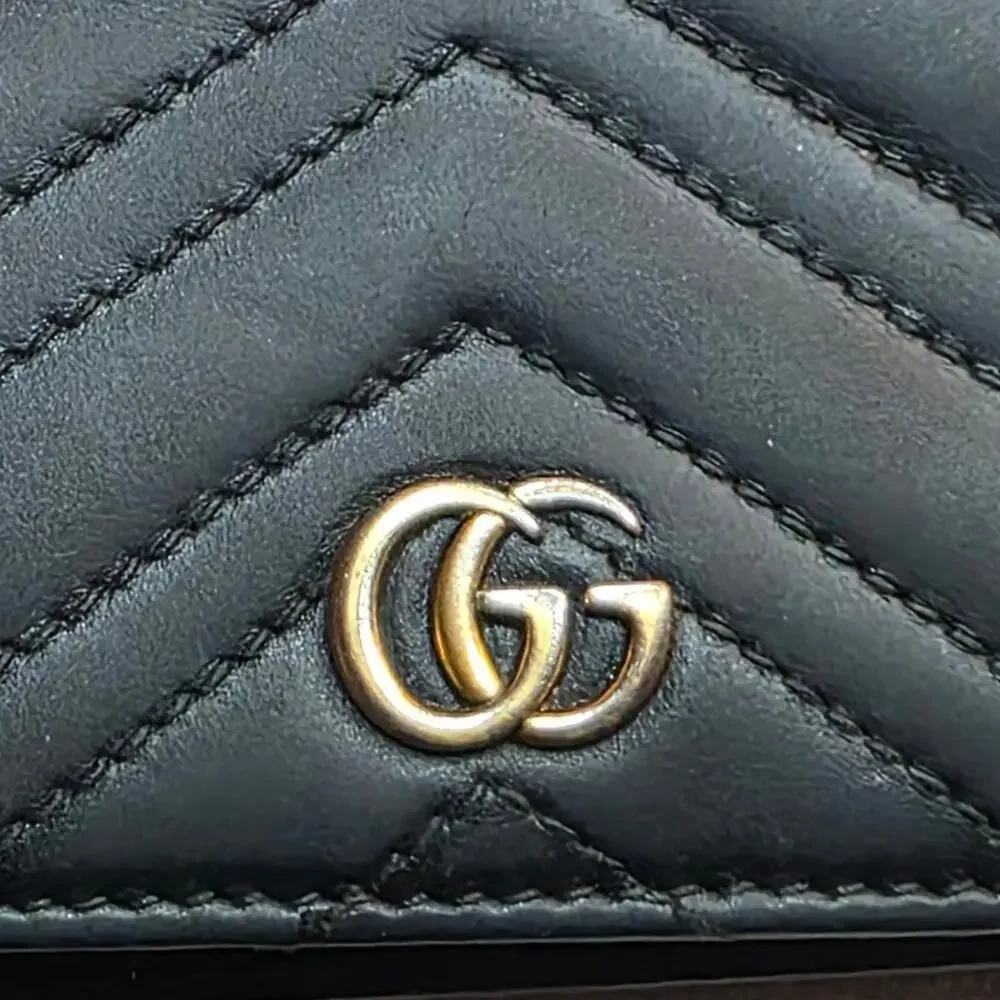 Gucci Marmont GG Matelassé Black Leather Snap Wallet Unisex Excellent 1A